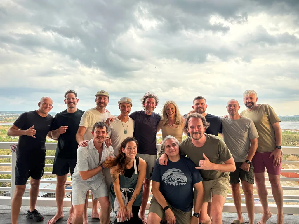 Royals members on the deck at the Canyon Lake retreat